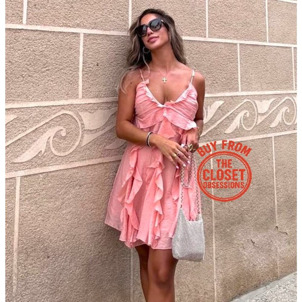 Mango NWT Peach Ruffle Mini Dress Tencel Lyocell 6 8 - Picture 12 of 16